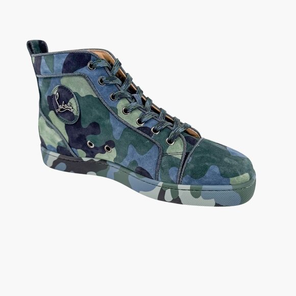 Christian Louboutin Louis Orlato Camo Sneakers Size 40 US 10 High Top Blue Green - Picture 12 of 15